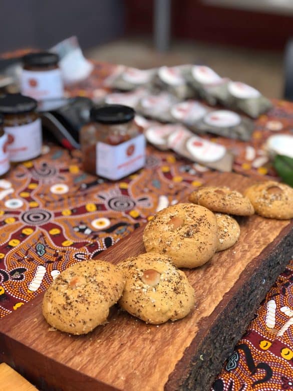 Biscuits made with lemon myrtle, roasted wattle seed and macadamia nuts.